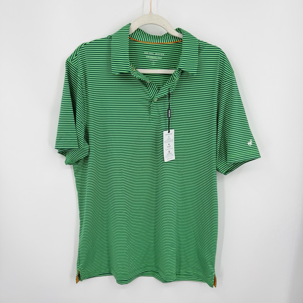 MICHEL‎ ROUEN Golf Shirt Men Short Sleeve performance Polo green Stripe sz L